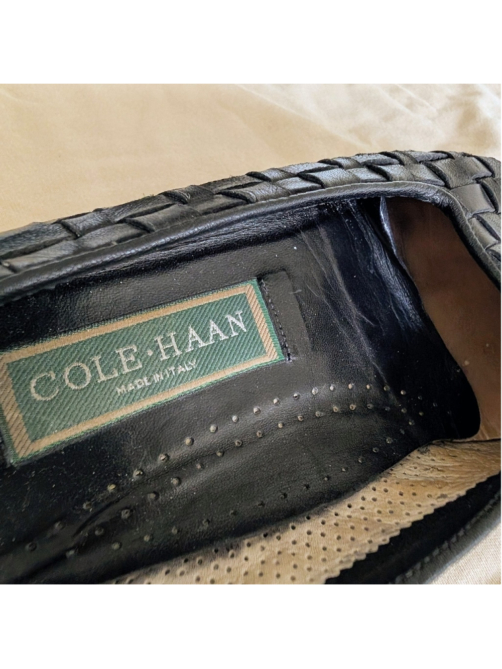 Cole Haan Italy Woven Leather Loafers Black Slip On Flats Women’s 9 AAA READ - Picture 10 of 10